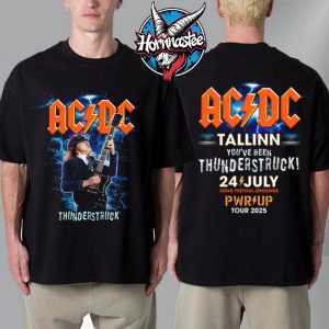 ACDC Tallinn Pwr Up Tour 2025 Merch Tee Thunderstruck On July 24 2025 At Song Festival Grounds In Tallinn Estonia Unisex T-Shirt Two Sided