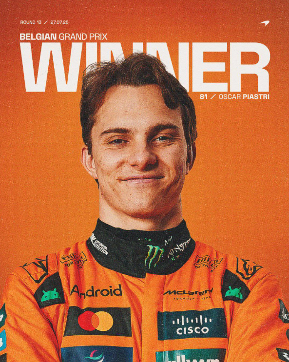 Oscar Piastri F1 Winner Belgium Grand Prix Round 13 July 27 2025