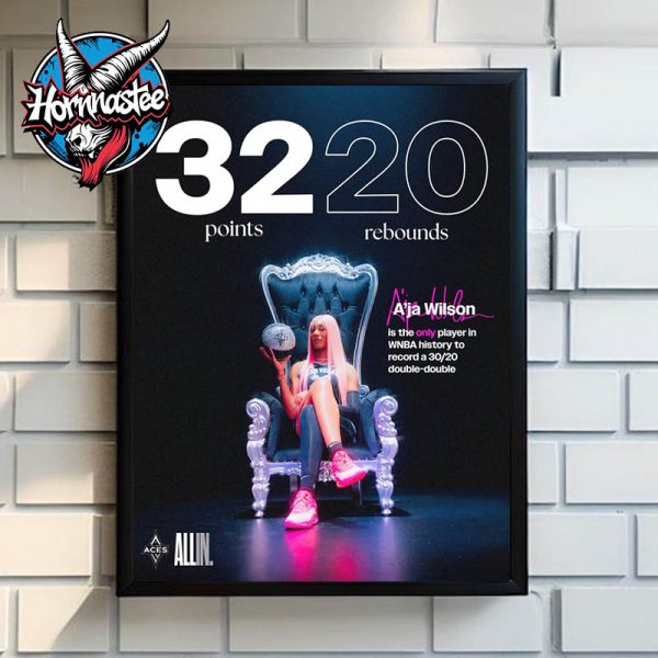 A’ja Wilson WNBA History Record 32 Points 20 Rebound Double Double Poster Home Decor Canvas