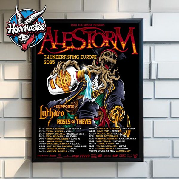 Alestorm Thunderfisting East Europe 2025 Tour Schedule Tour Dates Poster Home Decor Canvas
