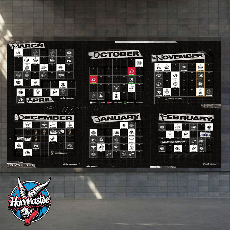 Brooklyn Nets 2025-26 Regular Season NBA Schedule Poster Horizontal Brooklyn Nets 2025-26 Regular Season NBA Schedule Poster Horizontal