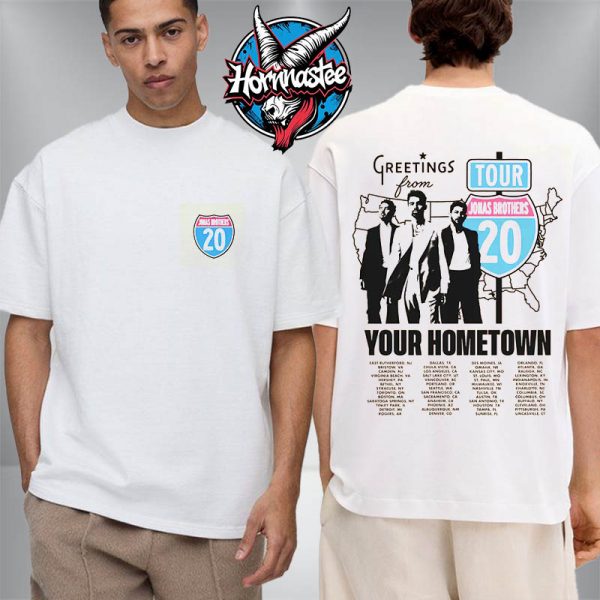 Jonas Brothers Greetings From Your Hometown Route 20 Tour 2025 Venue Tour Unisex T-Shirt Two Sided