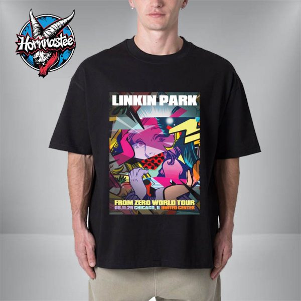 Linkin Park Chicago Illinois Poster From Zero World Tour 2025 Exclusive Merch At United Center On August 11 2025 Unisex T-Shirt