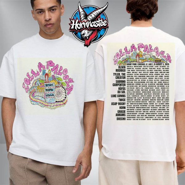 Lollapalooza 2025 Festival Skyline Lineup Tee Grant Park On August 3 2025 In Chicago Illinois Unisex T-Shirt Two Sided