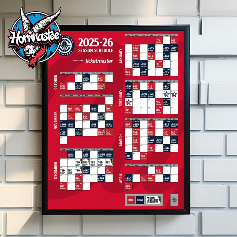 Los Angeles Clippers Regular Season 2025-26 NBA Schedule Poster Home Decor Canvas Los Angeles Clippers Regular Season 2025-26 NBA Schedule Poster Home Decor Canvas