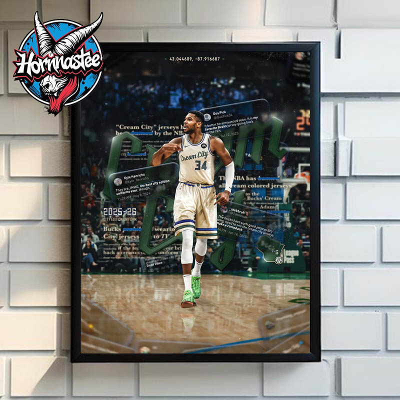 Milwaukee Bucks Cream City Jersey City Edition Uniform 2025-2026 Giannis Antetokounmpo Poster Home Decor Canvas Milwaukee Bucks Cream City Jersey City Edition Uniform 2025-2026 Giannis Antetokounmpo Poster Home Decor Canvas