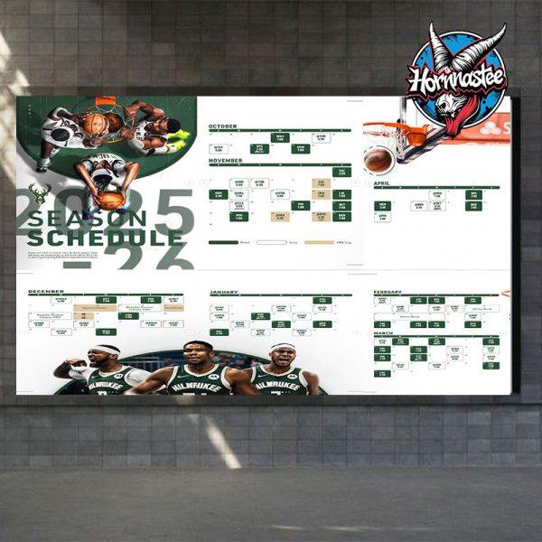 Milwaukee Bucks Regular Season 2025-26 NBA Schedule Poster Horizontal