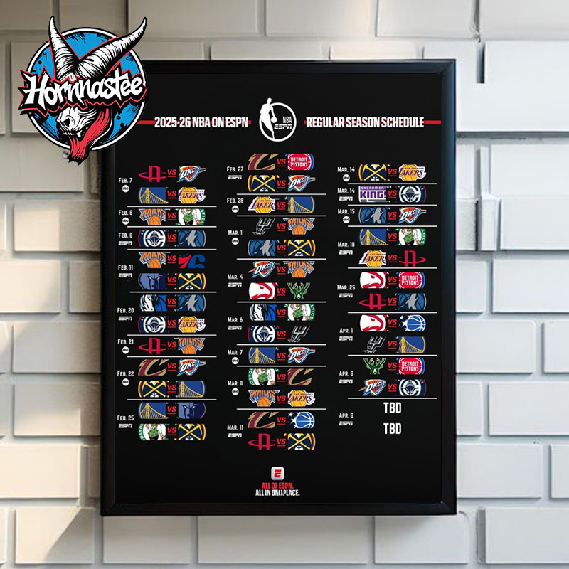 NBA 2025-2026 NBA On ESPN Regular Season Official Schedule Poster Home Decor Canvas NBA 2025-2026 NBA On ESPN Regular Season Official Schedule Poster Home Decor Canvas