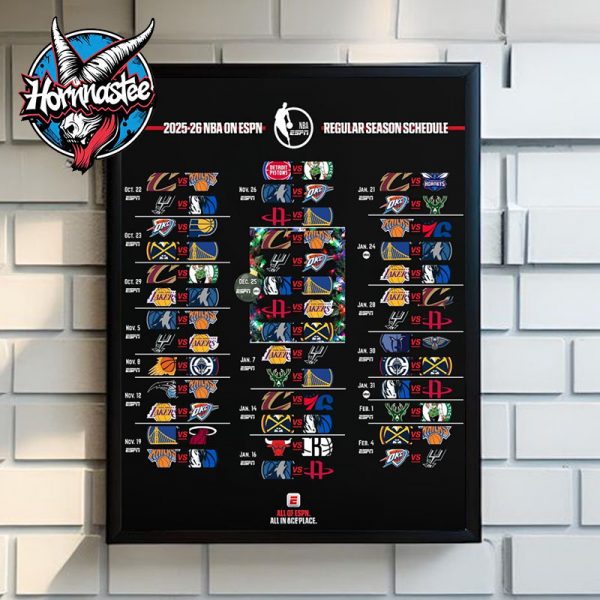 NBA 2025-2026 Regular Season Official Schedule NBA On ESPN Poster Home Decor Canvas
