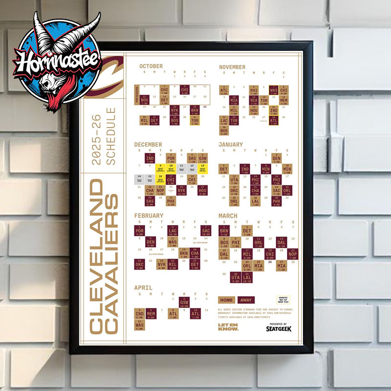 NBA Cleveland Cavaliers Regular Season 2025-26 Schedule Poster Home Decor Canvas NBA Cleveland Cavaliers Regular Season 2025-26 Schedule Poster Home Decor Canvas