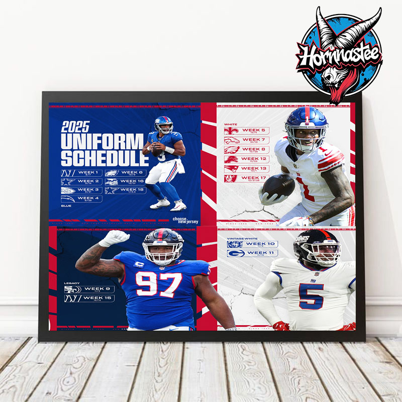 New York Giants NFL Official 2025 Uniform Schedule Poster Home Decor Canvas Horizontal New York Giants NFL Official 2025 Uniform Schedule Poster Home Decor Canvas Horizontal