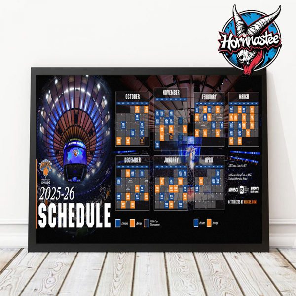 New York Knicks 2025-26 Regular Season NBA Official Schedule Poster Home Decor Canvas Horizontal