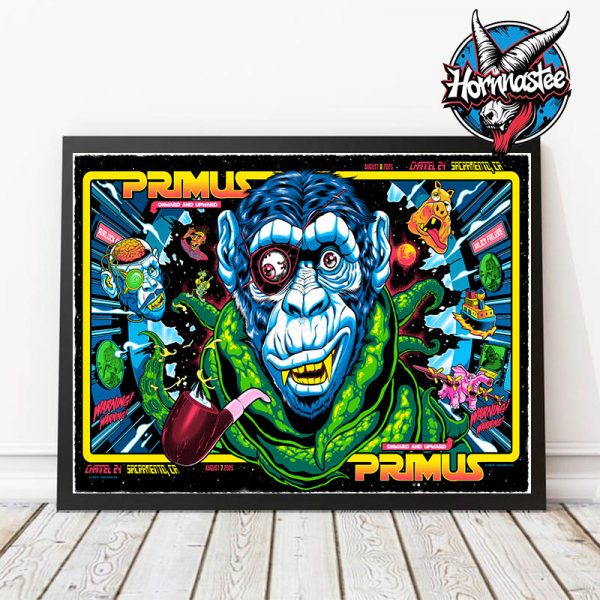 Primus Band Onward And Upward Tour 2025 Final Sacramento CA Poster 2 Nights At Channel 24 On August 7-8 2025 Poster Home Decor Canvas Horizontal