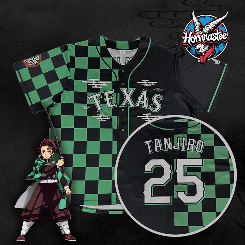Texas Rangers x Demon Slayer Tanjiro Baseball Jersey Texas Rangers x Demon Slayer Tanjiro Baseball Jersey
