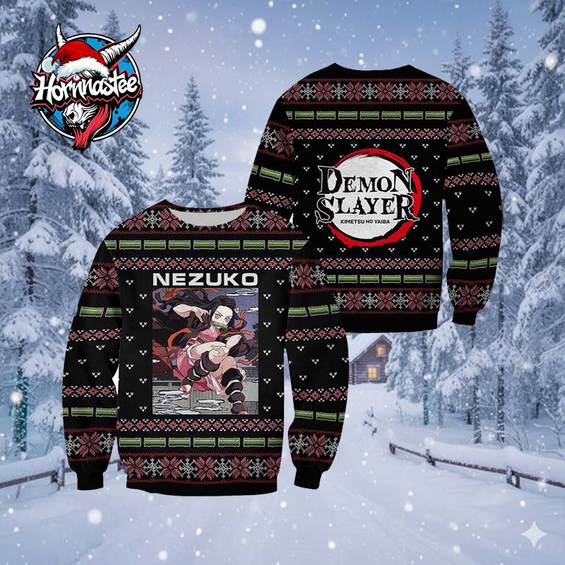 Demon Slayer Kimetsu no Yaiba Nezuko Kamado Ugly Christmas Sweater Demon Slayer Kimetsu no Yaiba Nezuko Kamado Ugly Christmas Sweater