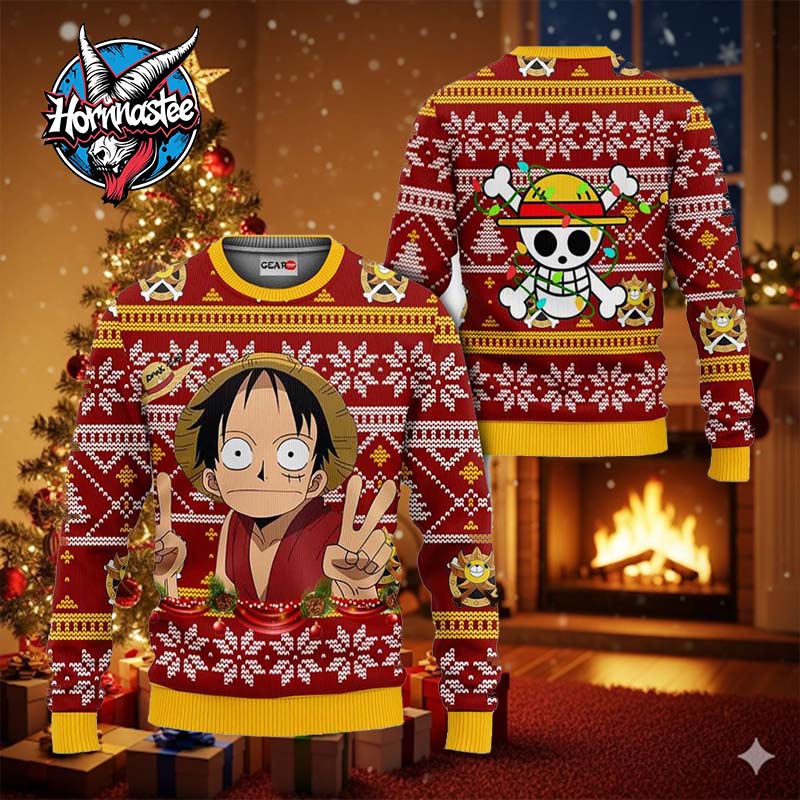Funny Luffy Anime Xmas Gifts One Piece Ugly Christmas Sweater Funny Luffy Anime Xmas Gifts One Piece Ugly Christmas Sweater