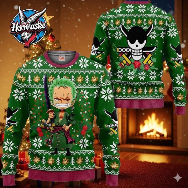 Happy Zoro Anime Xmas One Piece Ugly Christmas Sweater