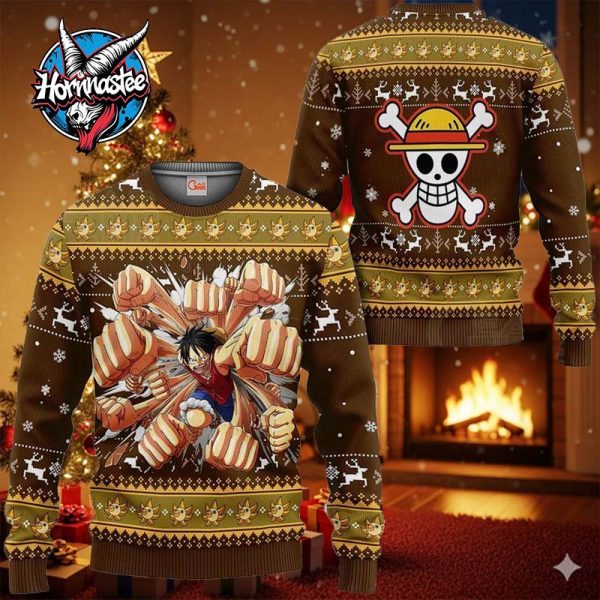 Luffy Gomu Gomu Xmas Anime Christmas One Piece Ugly Christmas Sweater