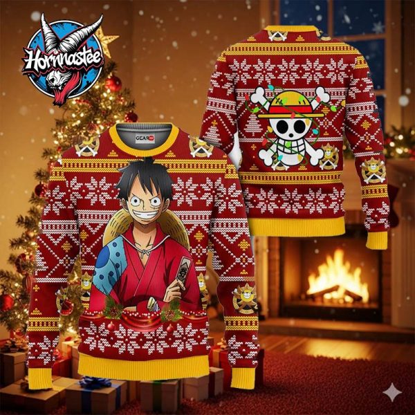 Luffy Wano Anime Xmas Gifts One Piece Ugly Christmas Sweater