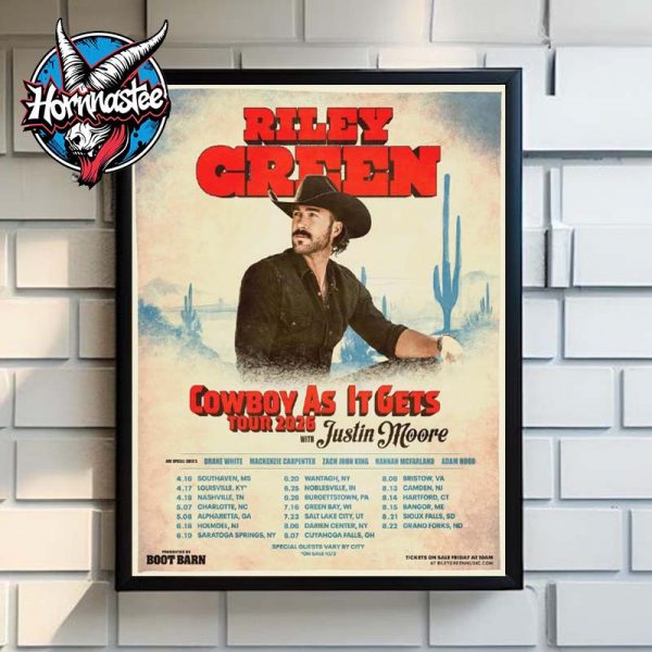Riley Green Cowboy As It Gets Tour 2026 Schedule Tour Dates Poster Home Decor Canvas