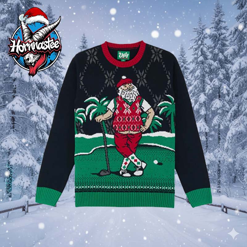 Tropical Golfing Santa Ugly Christmas Sweater Tropical Golfing Santa Ugly Christmas Sweater