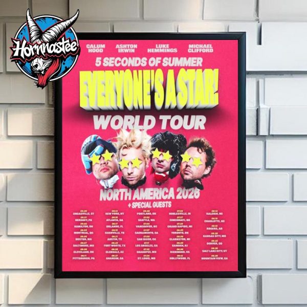 5 Seconds of Summer Everyone’s A Star 2026 World Tour North America Schedule Cities Tour Dates Poster Canvas Decor