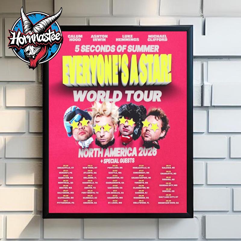 5 Seconds of Summer Everyone's A Star 2026 World Tour North America Schedule Cities Tour Dates Poster Canvas Decor 5 Seconds of Summer Everyone's A Star 2026 World Tour North America Schedule Cities Tour Dates Poster Canvas Decor
