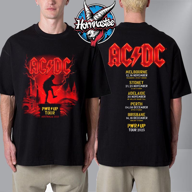 ACDC PWR Up Australia Tour 2025 Cities Tour Dates Unisex T Shirt Two Sided ACDC PWR Up Australia Tour 2025 Cities Tour Dates Unisex T Shirt Two Sided