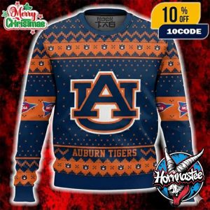 Auburn Tigers Ugly Christmas Sweater NCAA SEC Interlocking AU Logo Navy Blue Burnt Orange NCAA Ugly Christmas Sweater