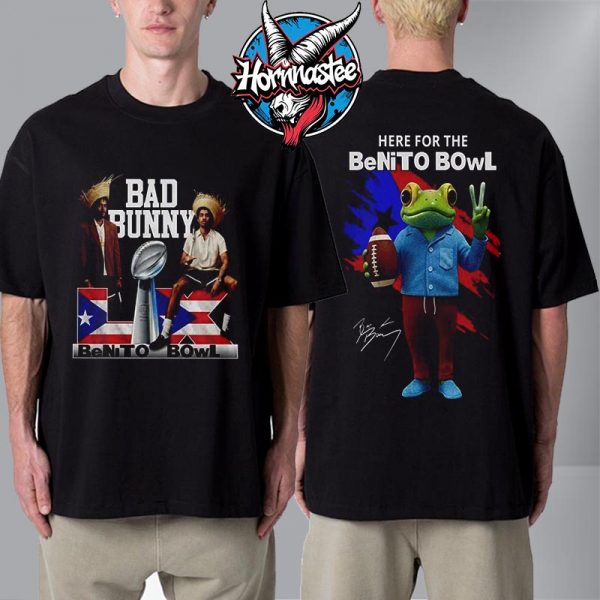Bad Bunny x Super Bowl 2026 Puerto Rico Flag Here For The Benito Bowl Trophy Unisex T Shirt Two Sided