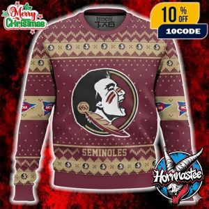 Florida State Seminoles Ugly Christmas Sweater NCAA ACC Osceola Logo Garnet Gold NCAA Ugly Christmas Sweater