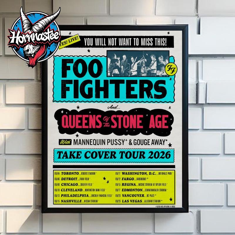Foo Fighters Take Cover Tour 2026 With Queen Of The Stone Age Schedule Cities Tour Dates Poster Canvas Decor Foo Fighters Take Cover Tour 2026 With Queen Of The Stone Age Schedule Cities Tour Dates Poster Canvas Decor