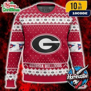 Georgia Bulldogs Ugly Christmas Sweater NCAA SEC Power G Logo Red White NCAA Ugly Christmas Sweater