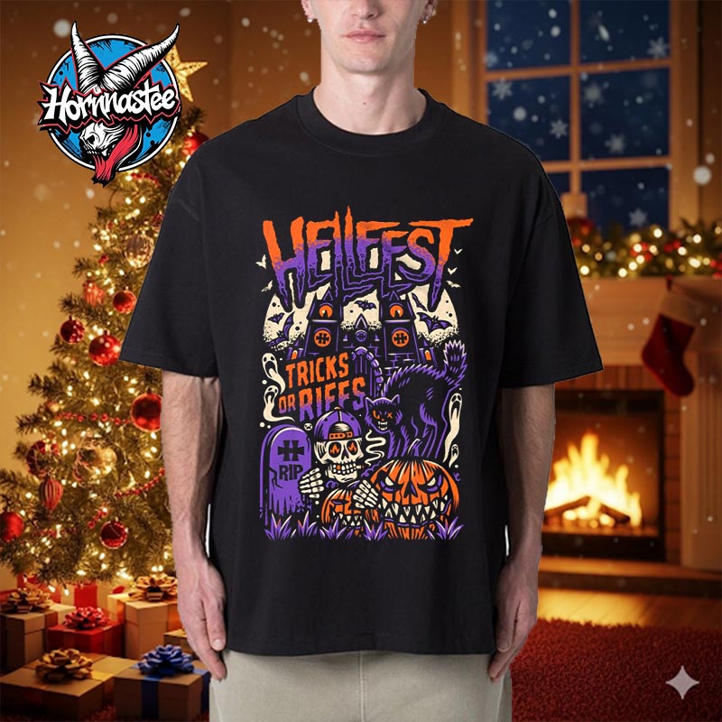Hell Fest 2025 Halloween Tee Tricks Of Riffs Unisex T Shirt Hell Fest 2025 Halloween Tee Tricks Of Riffs Unisex T Shirt
