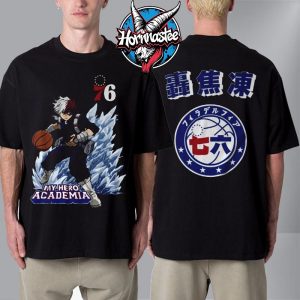Hyperfly x NBA x My Hero Academia Todoroki Shoto Philadelphia 76ers Unisex T Shirt Two Sided