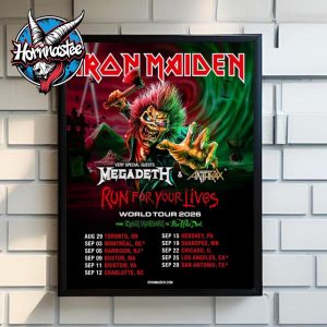 Iron Maiden Run For Your Lives World Tour 2026 Schedule Tour Dates Poster Canvas Decor Iron Maiden Run For Your Lives World Tour 2026 Schedule Tour Dates Poster Canvas Decor