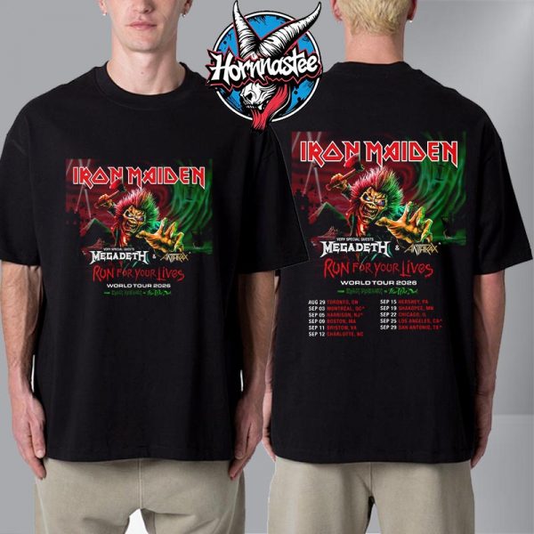 Iron Maiden Run For Your Lives World Tour 2026 Schedule Tour Dates Unisex T Shirt Two Sided