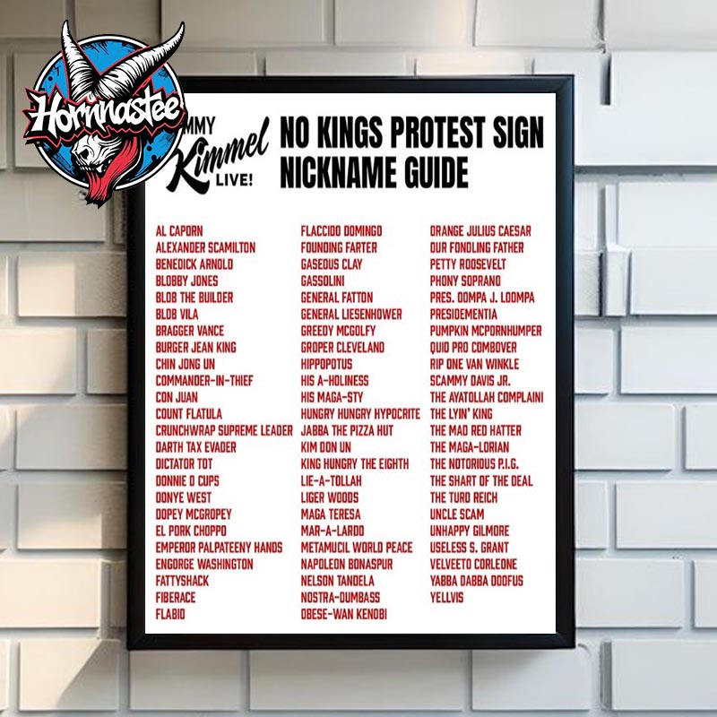 Jimmy Kimmel No Kings Protest Sign Nickname Guide Poster Canvas Decor Jimmy Kimmel No Kings Protest Sign Nickname Guide Poster Canvas Decor