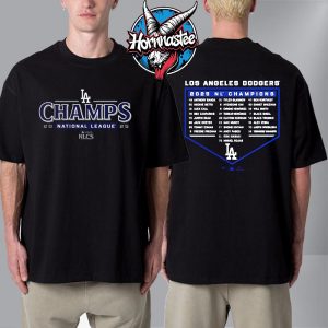 Los Angeles Dodgers 2025 National League Champions Bloop Single Roster Unisex T Shirt Two Sided