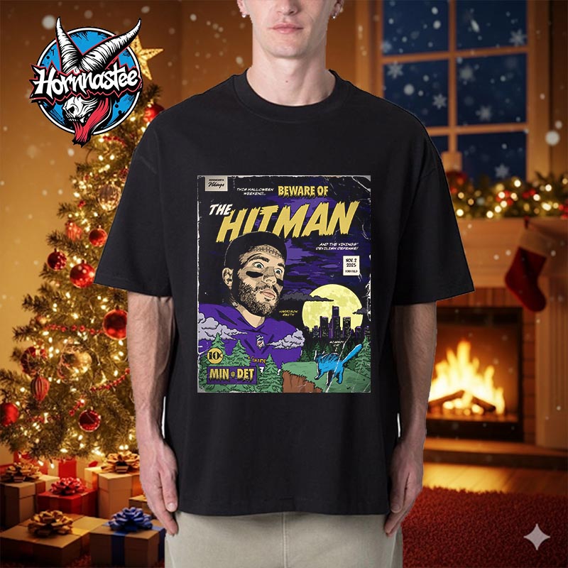 NFL Minnesota Vikings vs Lion Detroit On November 2 2025 Beware Of The Hitman Unisex T Shirt NFL Minnesota Vikings vs Lion Detroit On November 2 2025 Beware Of The Hitman Unisex T Shirt