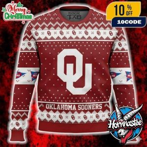 Oklahoma Sooners NCAA SEC Football Holiday Knitted Pullover Crimson White Fair Isle NCAA Ugly Christmas Sweater