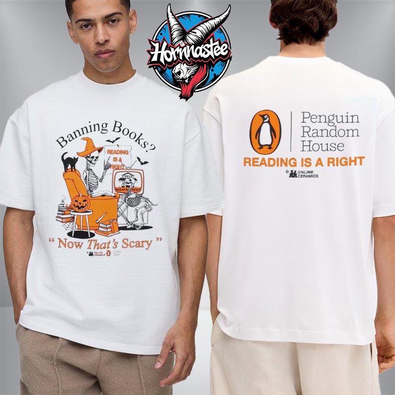 Penguin Random House x Online Ceramics Halloween Merch Banning Books Now That’s Scary Unisex T Shirt Two Sided Penguin Random House x Online Ceramics Halloween Merch Banning Books Now That’s Scary Unisex T Shirt Two Sided