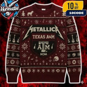 Metallica x Texas A&M Aggies Maroon Cream Knitted Crew Neck Fair Isle Metallica x NCAA Ugly Christmas Sweater
